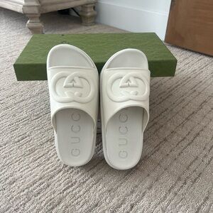 Gucci Women Cream Slide Sandals